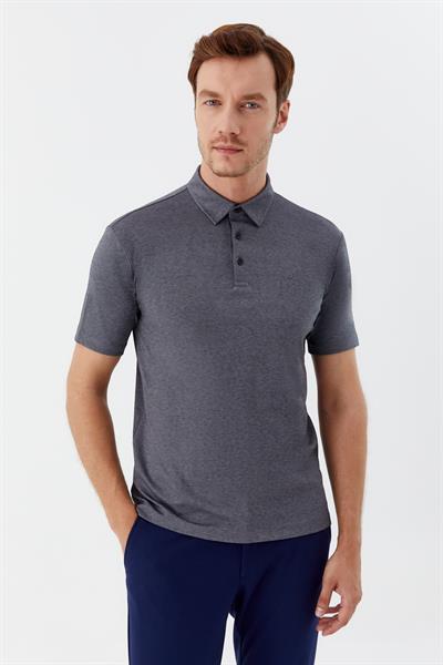 Erkek Gri Standart Fit Düğmeli Polo Yaka Tişört – Kısa Kollu