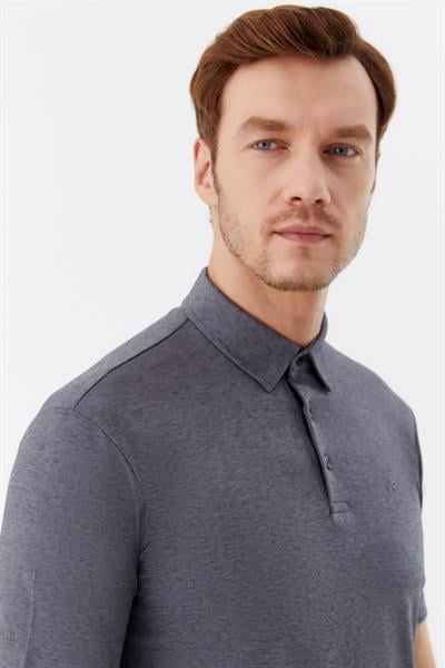 Erkek Gri Standart Fit Düğmeli Polo Yaka Tişört – Kısa Kollu