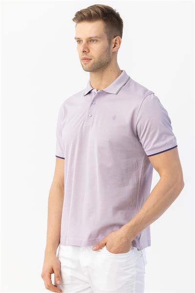 Düğmeli Polo Yaka Erkek T-Shirt Lila