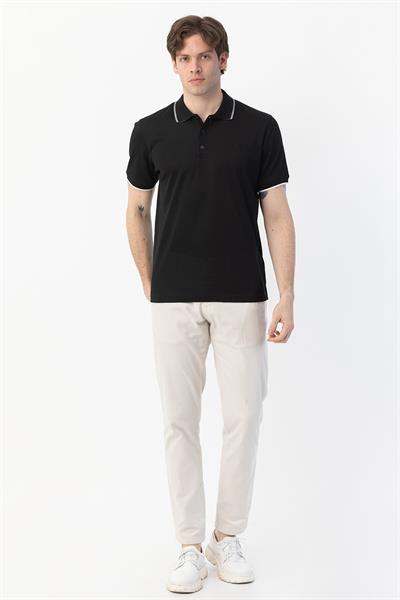 Düğmeli Polo Yaka Erkek T-Shirt Siyah