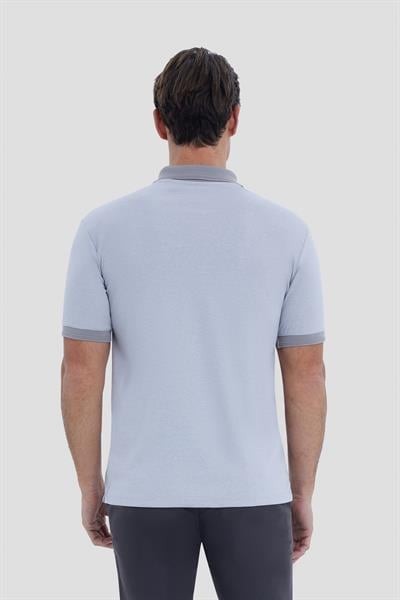 Gri Regular Fit Polo Yaka Erkek Tişört – Mikro Desenli