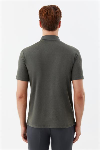 Erkek Haki Standart Fit Polo Yaka Tişört – Kısa Kollu