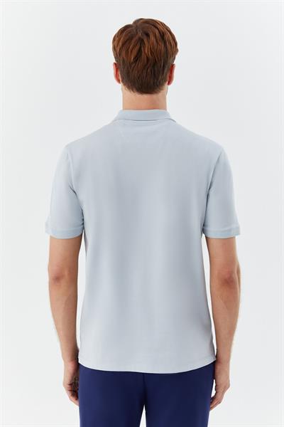 Açık Gri %100 Pamuk Düğmeli Polo Yaka Erkek T-Shirt