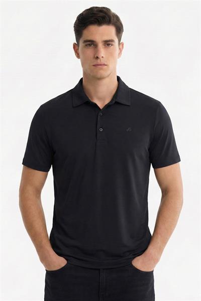 Siyah Slim Fit Polo Yaka Erkek T-Shirt