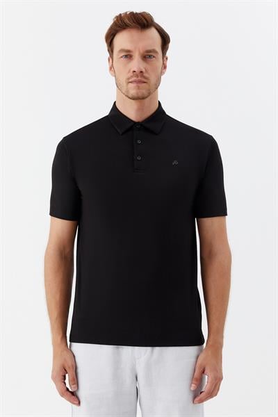 Erkek Siyah Standart Fit Polo Yaka Tişört – Kısa Kollu