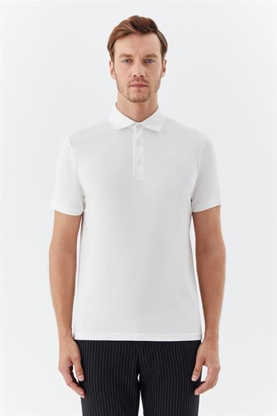 Erkek Ekru Dar Kesim Slim Fit Modal Dokuma Polo Yaka Tişört