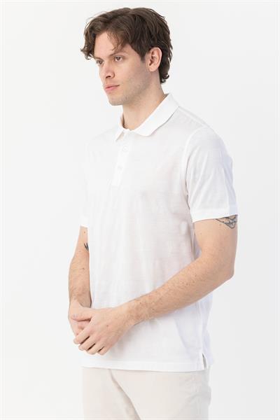 DÜĞMELİ POLO YAKA ERKEK T-SHIRT Beyaz