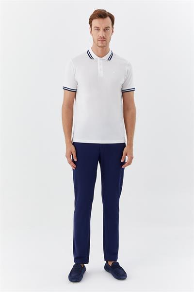 Beyaz Slim Fit %100 Pamuk Düğmeli Polo Yaka T-shirt