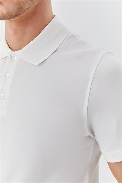 Beyaz %100 Pamuk Düğmeli Polo Yaka Erkek T-Shirt