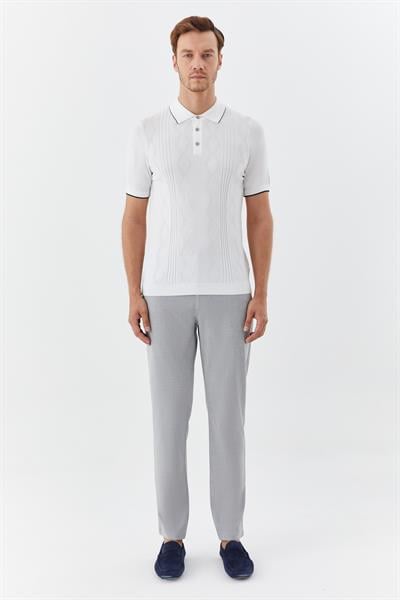 Erkek Ekru Düz Triko Polo Yaka Regular Fit Tişört