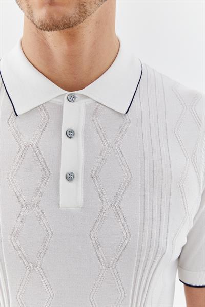 Erkek Ekru Düz Triko Polo Yaka Regular Fit Tişört