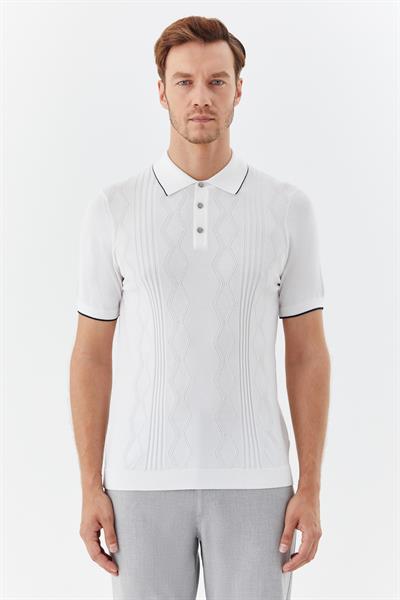 Erkek Ekru Düz Triko Polo Yaka Regular Fit Tişört