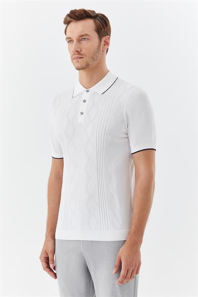 Erkek Ekru Düz Triko Polo Yaka Regular Fit Tişört
