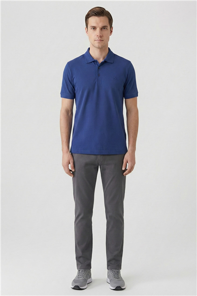 İndigo Düğmeli Polo Yaka Pike Erkek T-Shirt