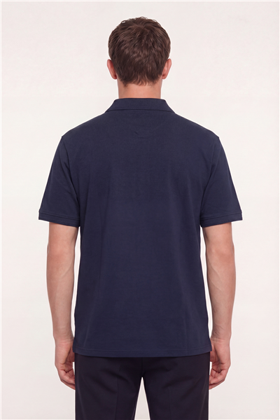 Erkek Lacivert Normal Kesim Regular Fit Pamuklu Örme Basic Polo Yaka Tişört