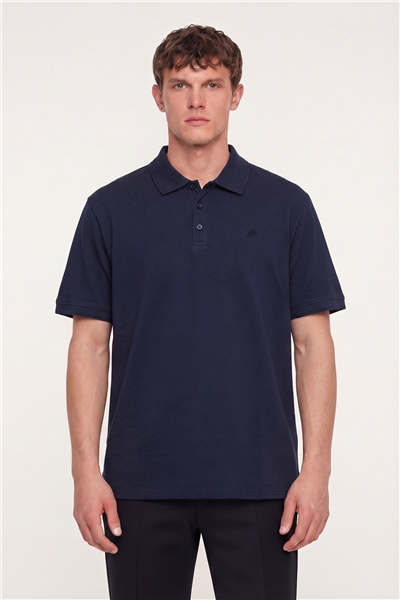 Erkek Lacivert Normal Kesim Regular Fit Pamuklu Örme Basic Polo Yaka Tişört