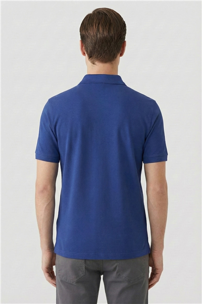 İndigo Düğmeli Polo Yaka Pike Erkek T-Shirt