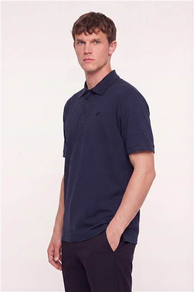 Erkek Lacivert Normal Kesim Regular Fit Pamuklu Örme Basic Polo Yaka Tişört
