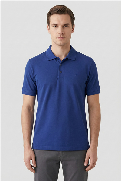 İndigo Düğmeli Polo Yaka Pike Erkek T-Shirt