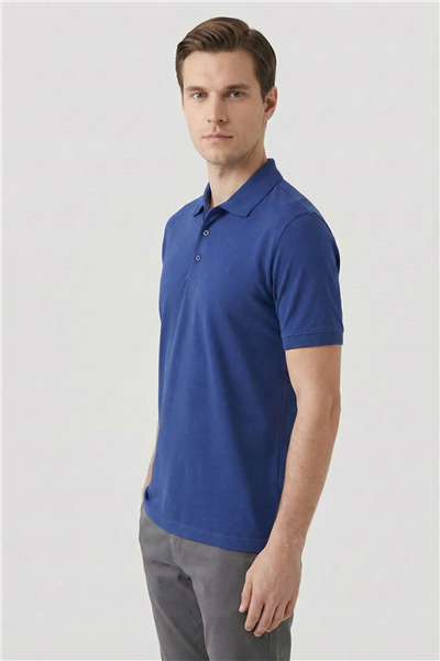 İndigo Düğmeli Polo Yaka Pike Erkek T-Shirt