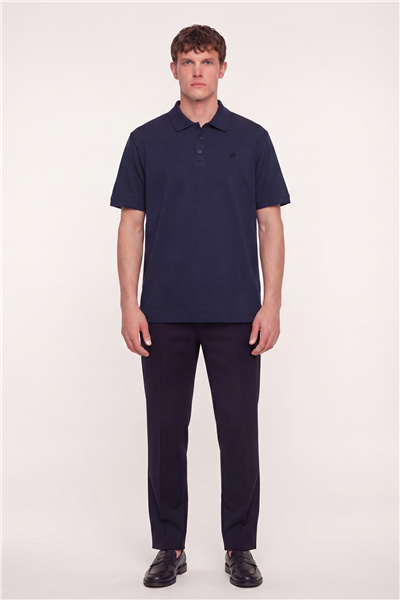 Erkek Lacivert Normal Kesim Regular Fit Pamuklu Örme Basic Polo Yaka Tişört