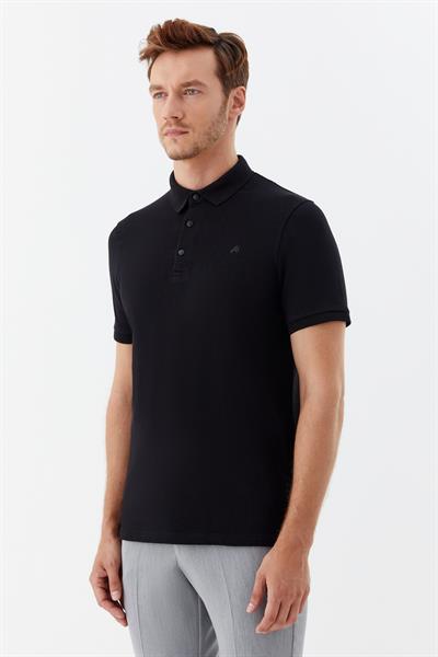 Siyah Düğmeli Polo Yaka Regular Fit Erkek T-Shirt