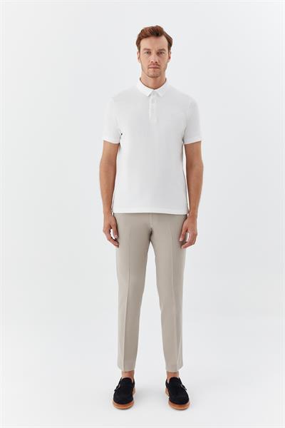 Ekru Düğmeli Polo Yaka Regular Fit Erkek T-Shirt