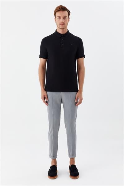Siyah Düğmeli Polo Yaka Regular Fit Erkek T-Shirt