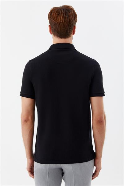 Siyah Düğmeli Polo Yaka Regular Fit Erkek T-Shirt