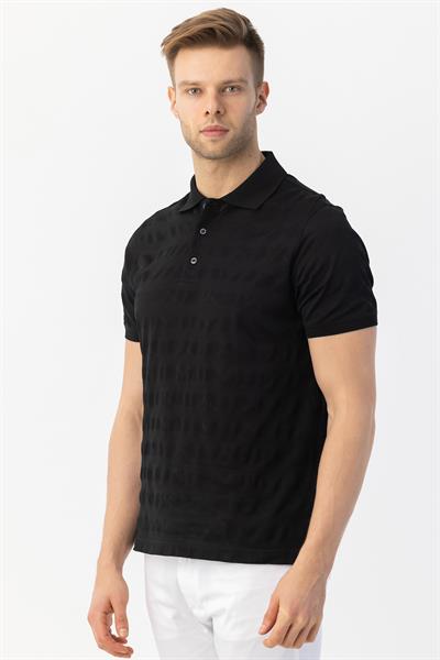 Düğmeli Polo Yakak Erkek T-Shirt Siyah