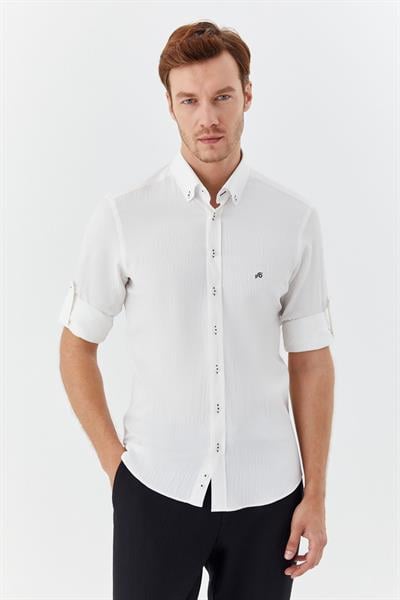 Erkek Beyaz Düğmeli Yaka Gömlek – Uzun Kollu