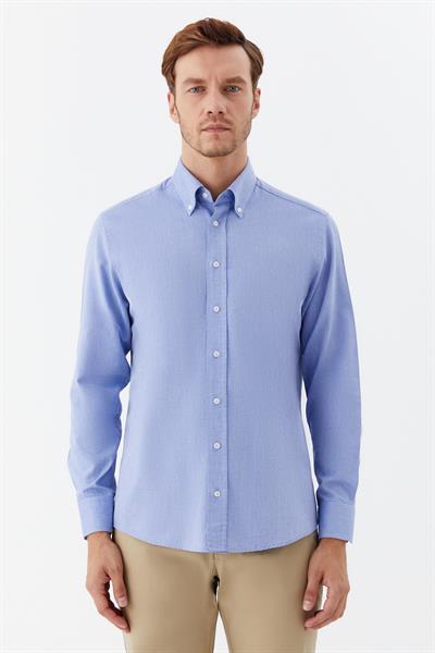 Erkek Koyu Mavi Normal Kesim Regular Fit Dokuma Uzun Kollu Düğmeli Yaka Gömlek