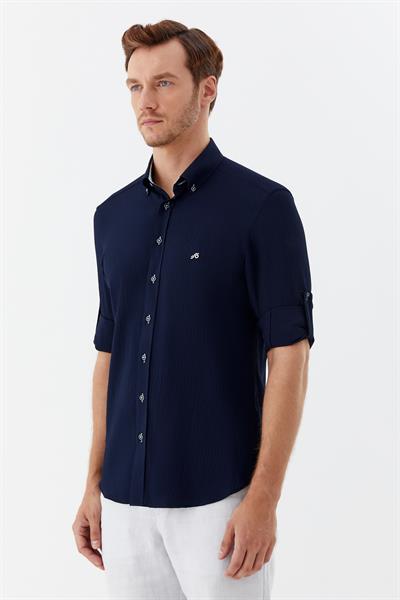 Erkek Lacivert Düğmeli Yaka Gömlek – Uzun Kollu