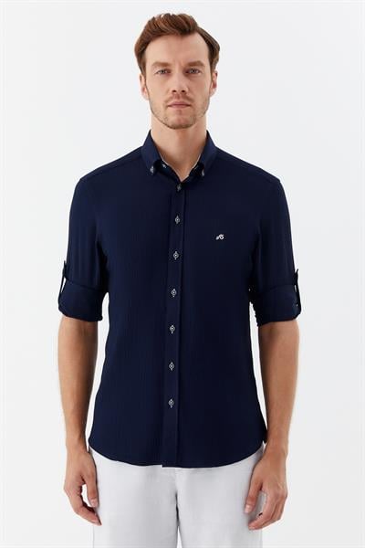 Erkek Lacivert Düğmeli Yaka Gömlek – Uzun Kollu