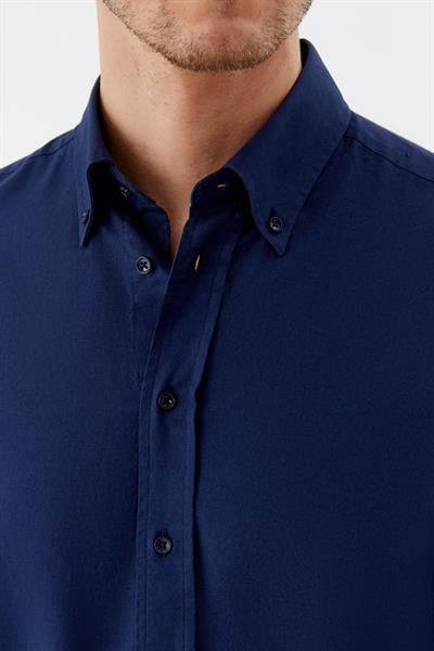 Lacivert Regular Fit Düğmeli Yaka Erkek Gömlek