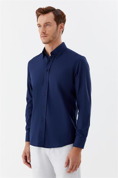 Lacivert Regular Fit Düğmeli Yaka Erkek Gömlek