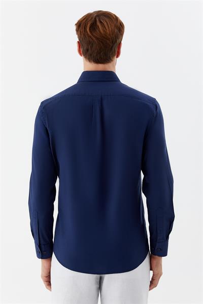 Lacivert Regular Fit Düğmeli Yaka Erkek Gömlek