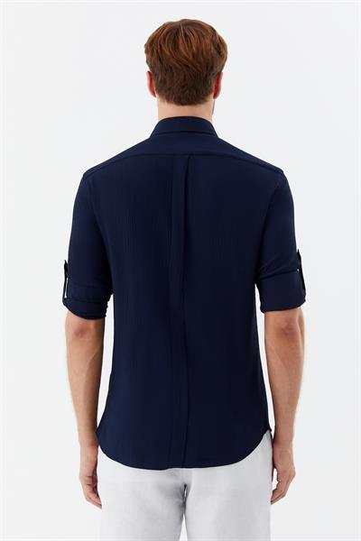 Erkek Lacivert Düğmeli Yaka Gömlek – Uzun Kollu