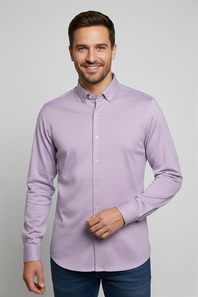 Düğmeli Yaka Erkek T-Shirt Lila