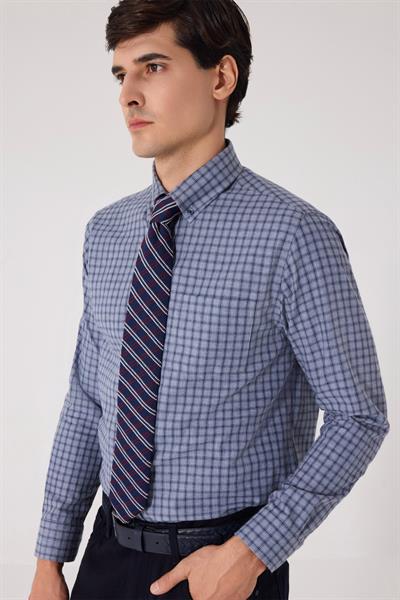 Erkek Gri Normal Kesim Regular Fit %100 Pamuk Düğmeli Yaka Gömlek