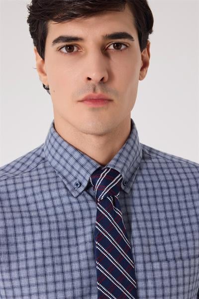 Erkek Gri Normal Kesim Regular Fit %100 Pamuk Düğmeli Yaka Gömlek