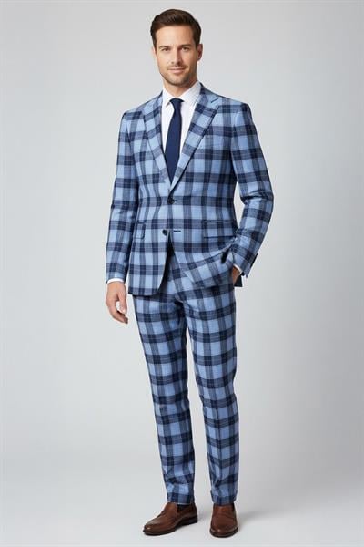 Ecose Dar Takım Elbise Mavi