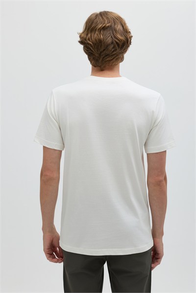 Ekru %100 Pamuk Bisiklet Yaka Düz Renk Basic T-Shirt