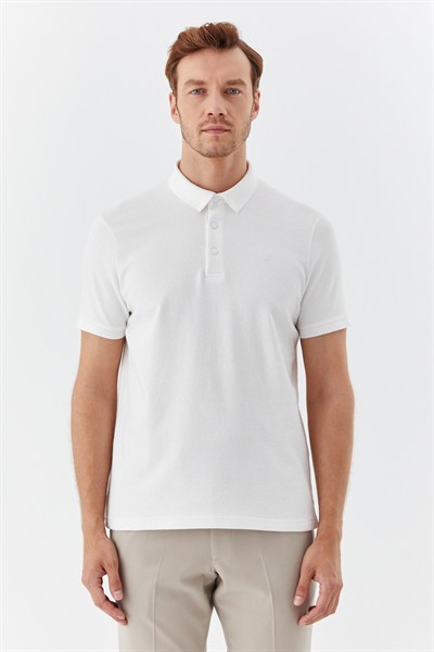 Ekru 100% Pamuk Çıtçıt Kapama Polo Yaka Kısa Kollu T-shirt