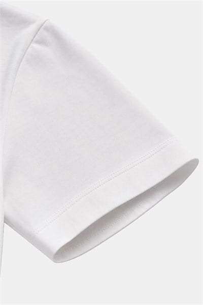 Ekru %100 Pamuk Regular Fit Bisiklet Yaka Basic T-shirt