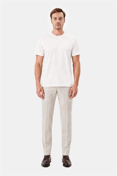 Ekru %100 Pamuk Regular Fit Bisiklet Yaka Basic T-shirt