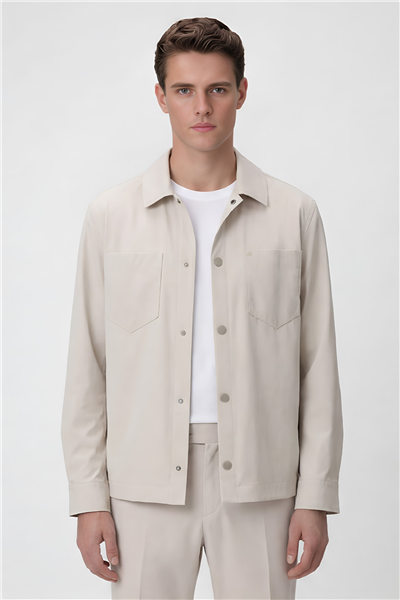 Ekru Oversize Fit Gömlek Yaka Spor Takım Elbise