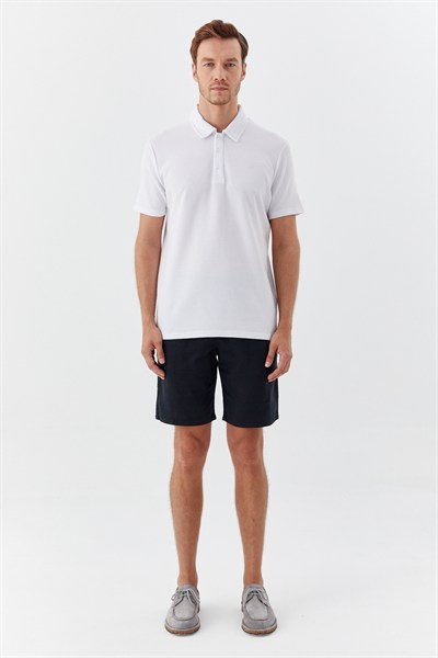 Ekru Piti Kare Desenli Pamuklu Polo Yaka T-shirt