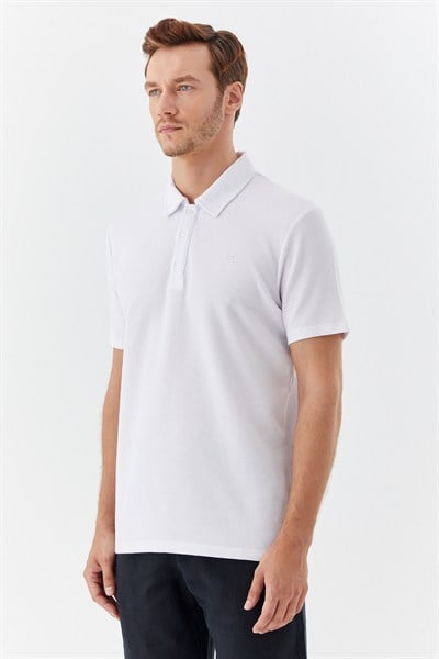 Ekru Piti Kare Desenli Pamuklu Polo Yaka T-shirt