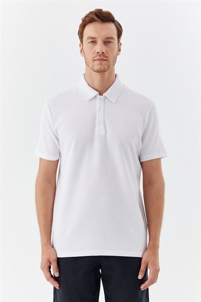 Ekru Piti Kare Desenli Pamuklu Polo Yaka T-shirt